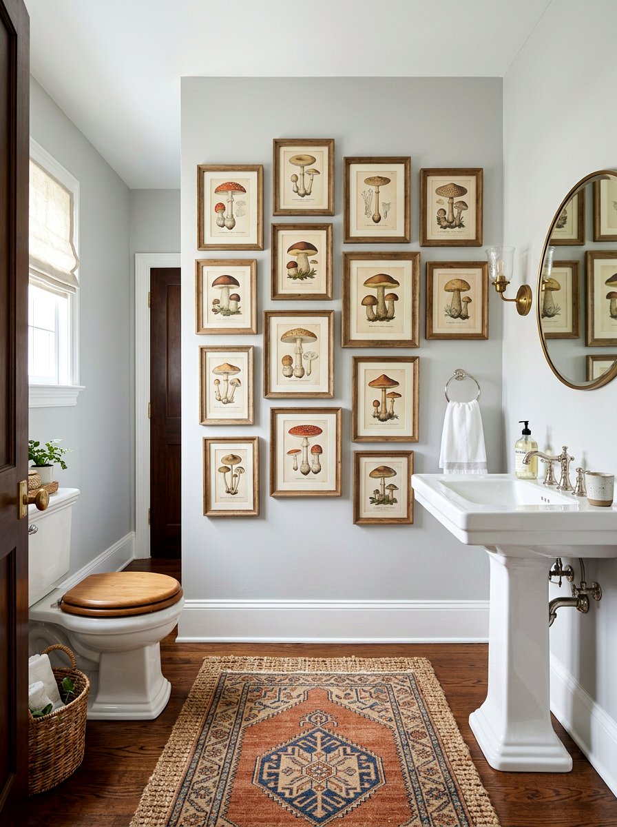 Vintage Mushroom Print - 30 mushroom powder room ideas