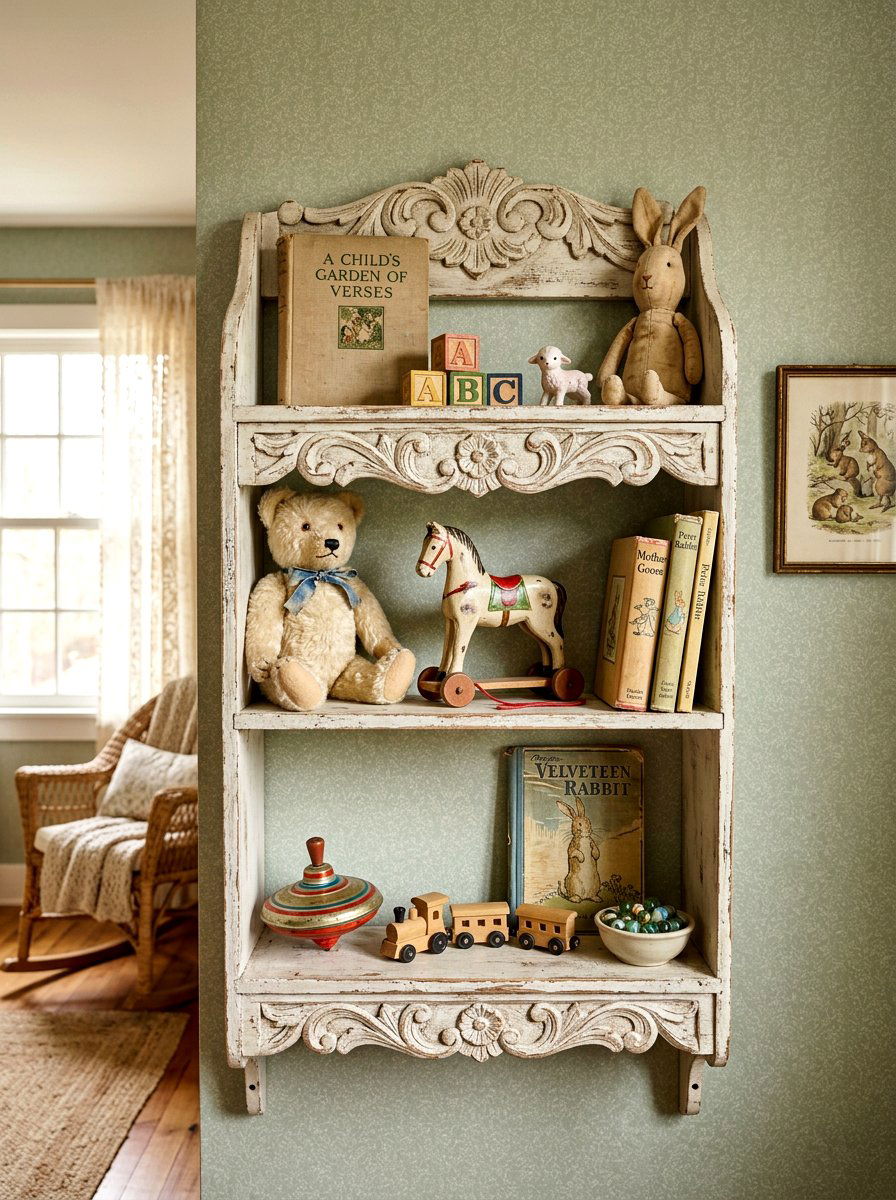 Vintage Nursery Shelf - 30 nursery shelf styling ideas
