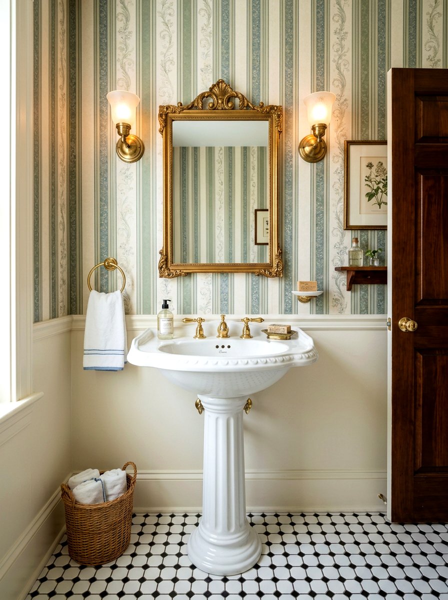 Vintage Pedestal Sink Powder Room - 30 boutique hotel powder room ideas