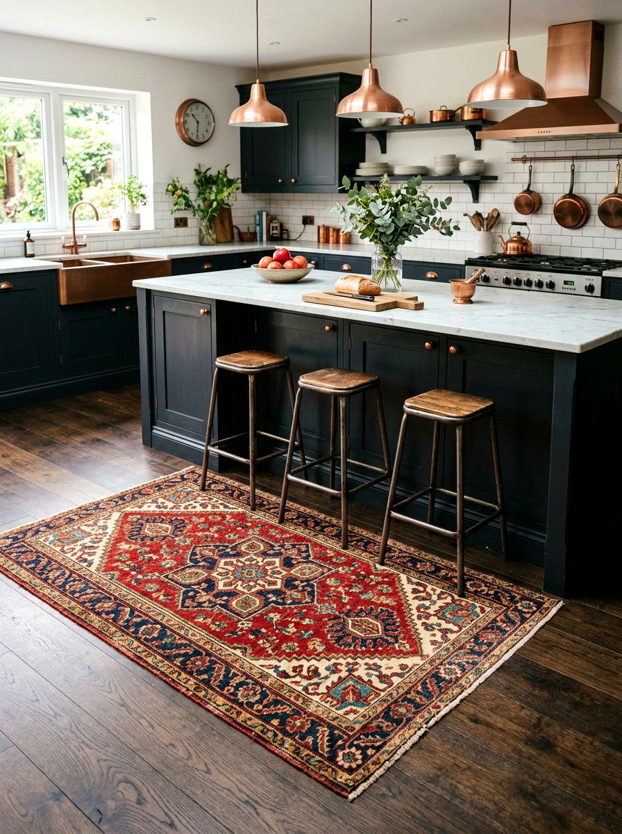 Vintage Persian Kitchen Rug - 30 moody cottage kitchen ideas