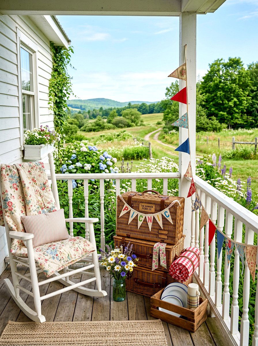 Vintage Picnic Basket Decor - 30 Fourth of July porch ideas