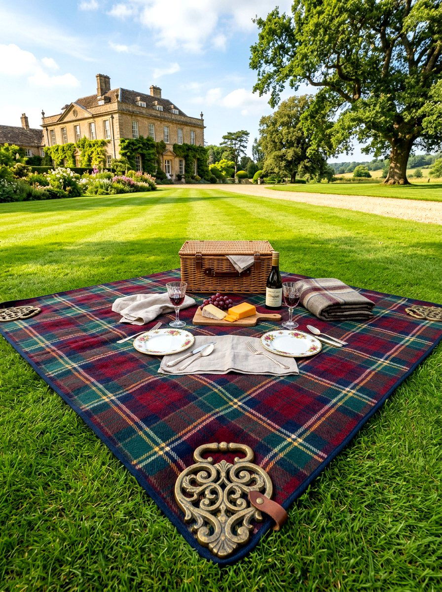 Vintage Picnic With Brass Weights - 30 picnic blanket corner ideas