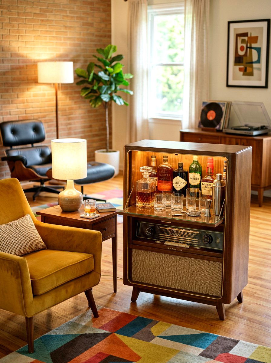 Vintage Radio Beverage Station - 30 vintage upcycled furniture ideas