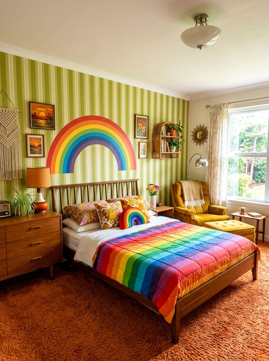 Vintage Rainbow Style Bedroom - 30 muted rainbow bedroom ideas