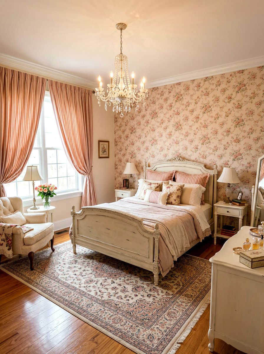 Vintage Rose Striped Fabrics - 30 candy stripe bedroom ideas
