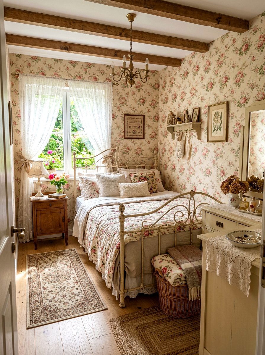 Vintage Rose Wallpaper - 30 rose print bedroom ideas