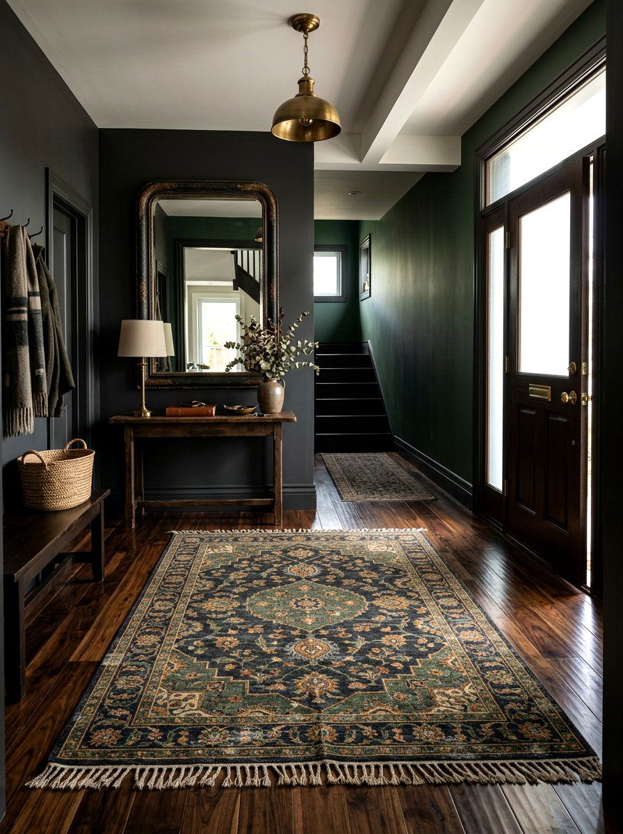 Vintage Rug Dark Wood Floor Entryway - 30 antique rug foyer ideas