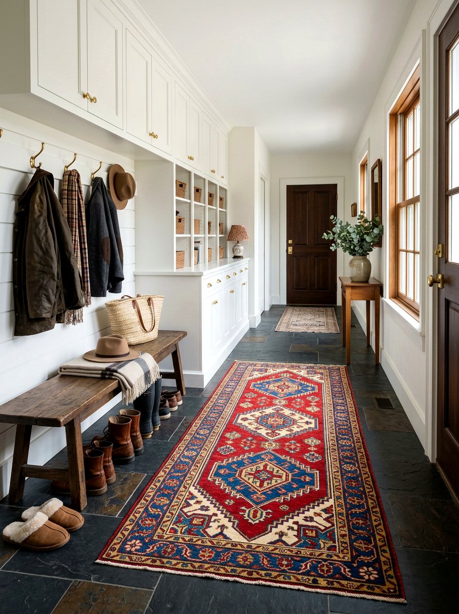 Vintage Rug Mudroom - 30 farmhouse mudroom ideas