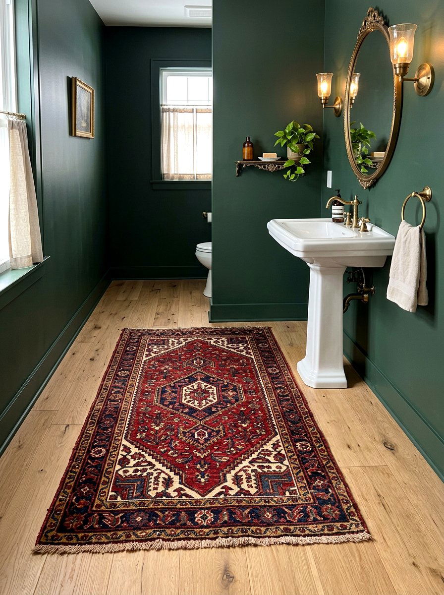 Vintage Rug Powder Room - 30 guest powder room decor ideas