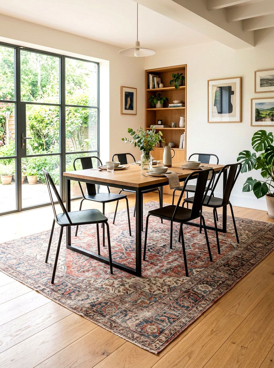 Vintage Rug Under Modern Dining Set - 30 dining room rug placement ideas