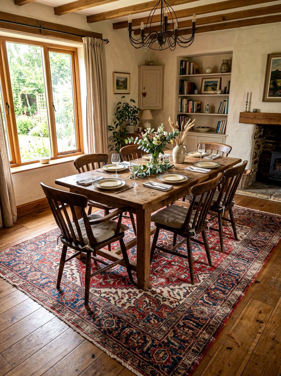 Vintage Rug Under Table - 30 rustic dining room ideas