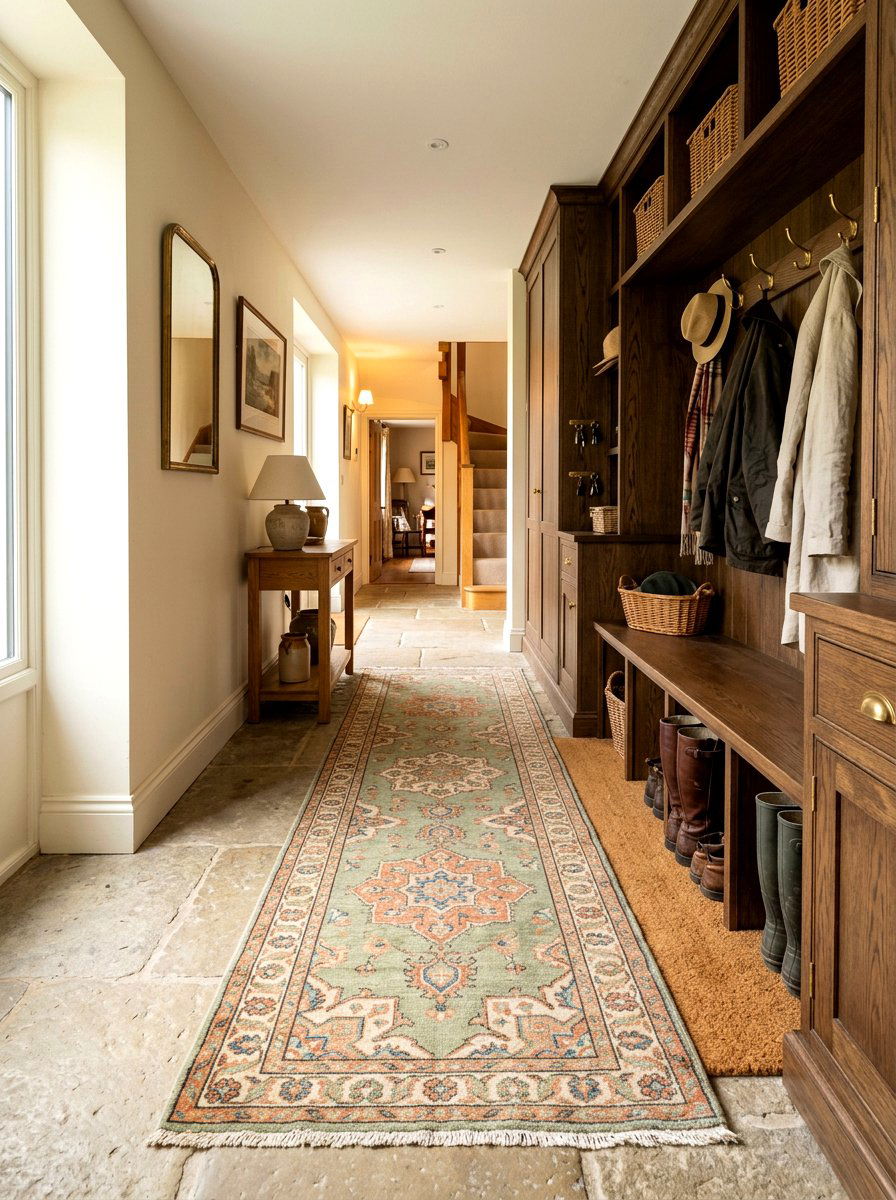 Vintage Runner Rugs - 30 quiet luxury mudroom ideas