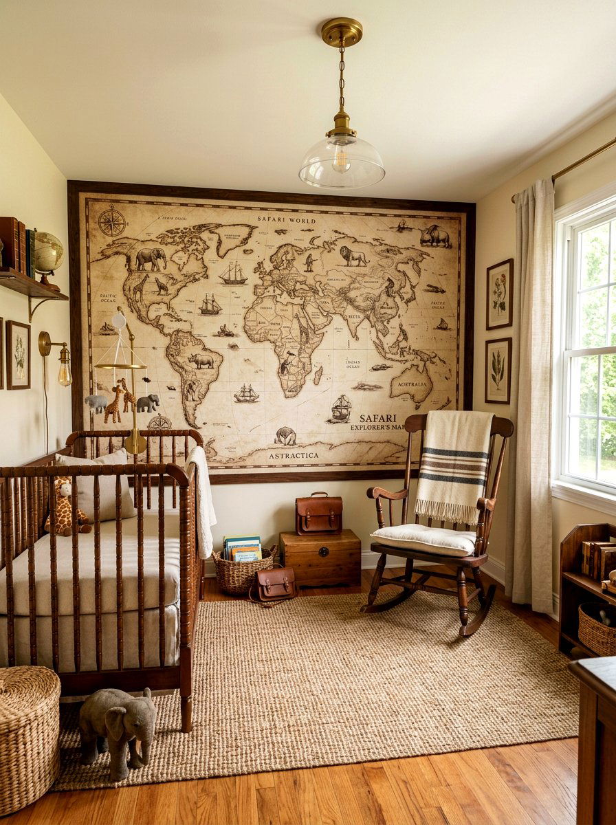 Vintage Safari World Map - 30 safari wall mural nursery ideas