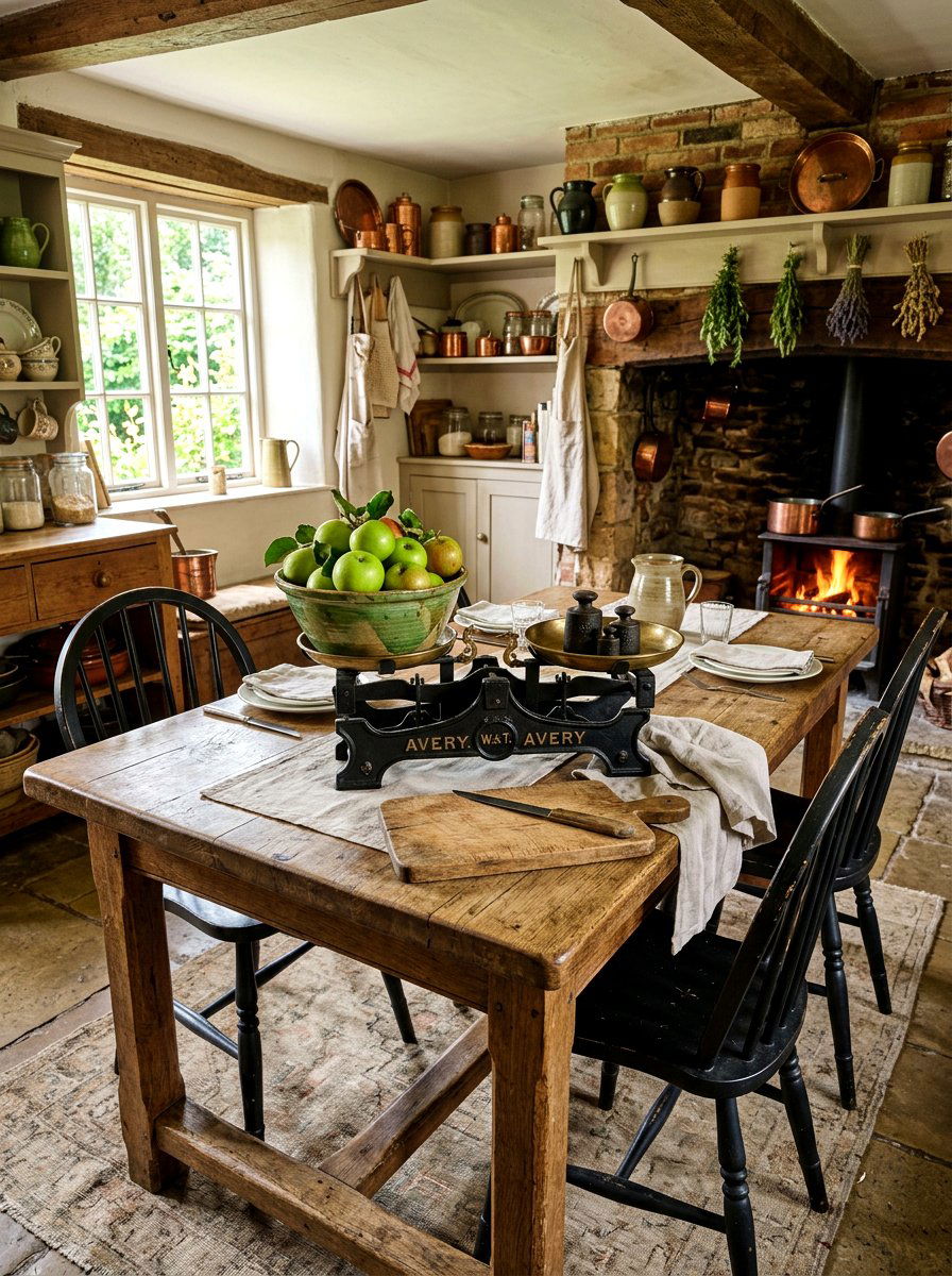 Vintage Scale Table Vignette - 30 farmhouse table decor ideas