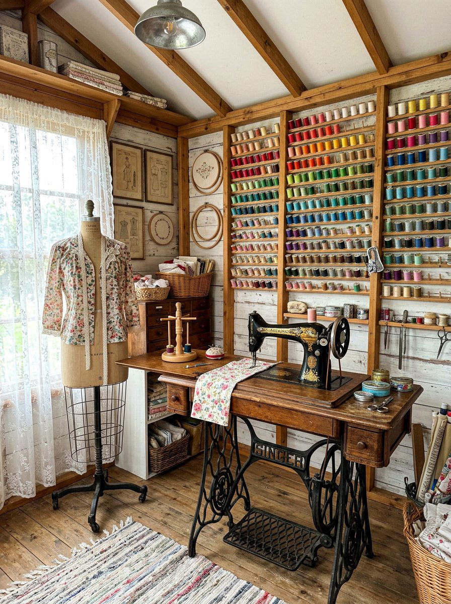 Vintage Sewing Shed - 30 backyard retreat shed ideas