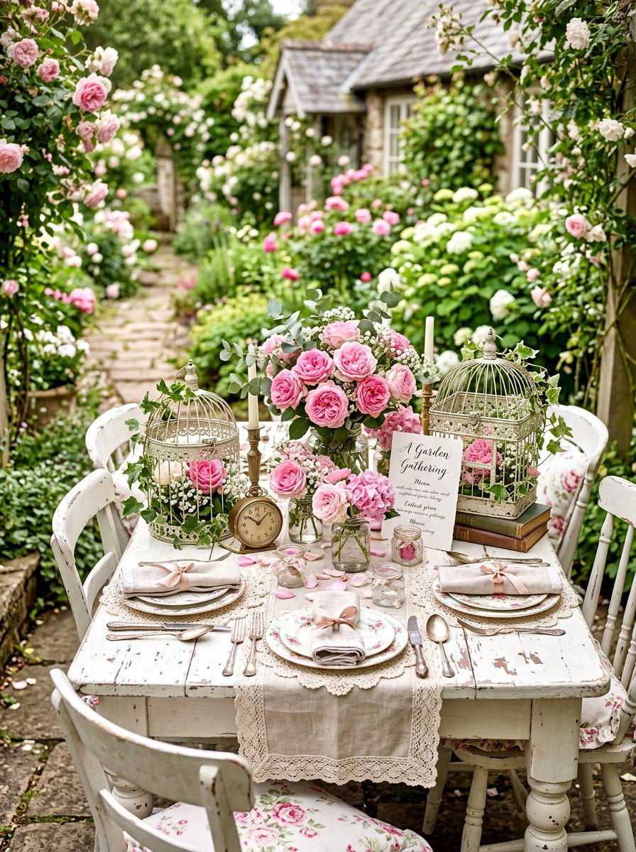 Vintage Shabby Chic Table - 30 garden party table ideas