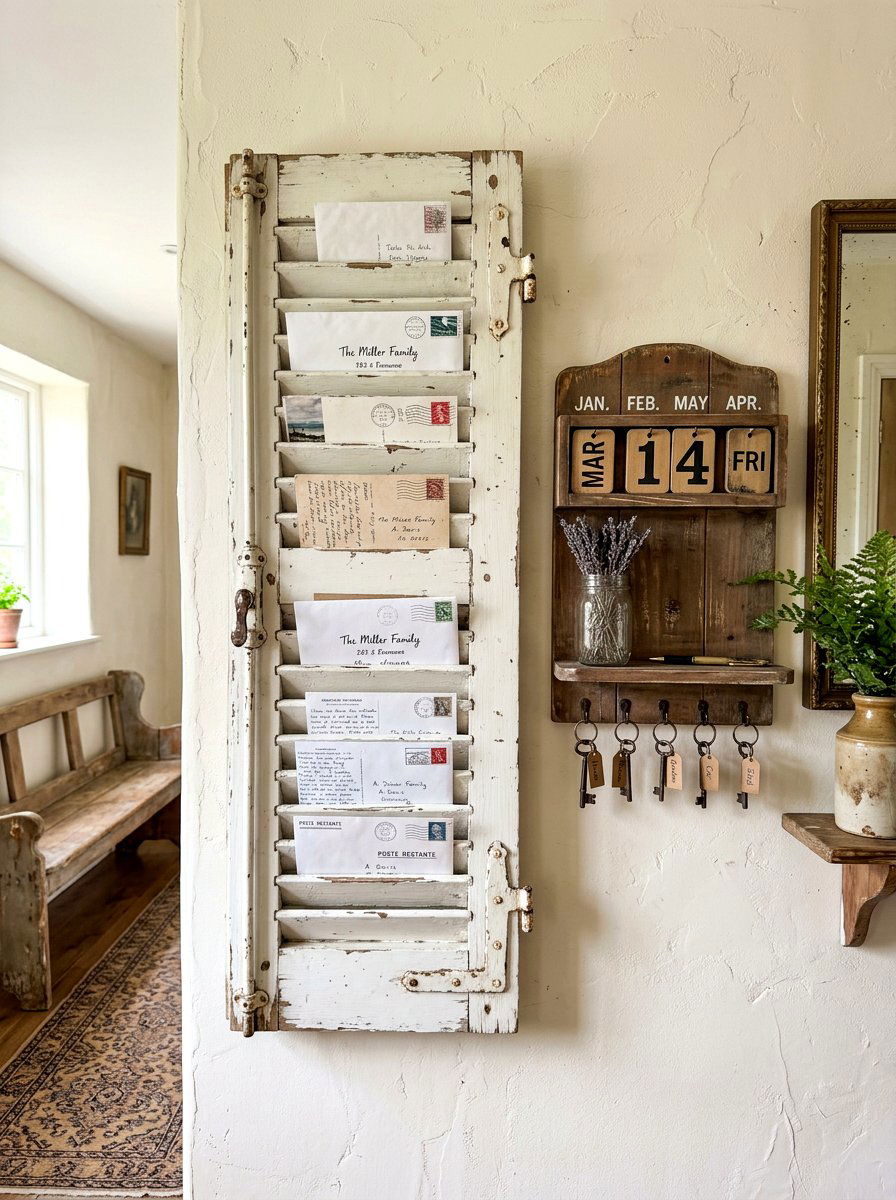 Vintage Shutter Mail Holder - 30 family command center ideas