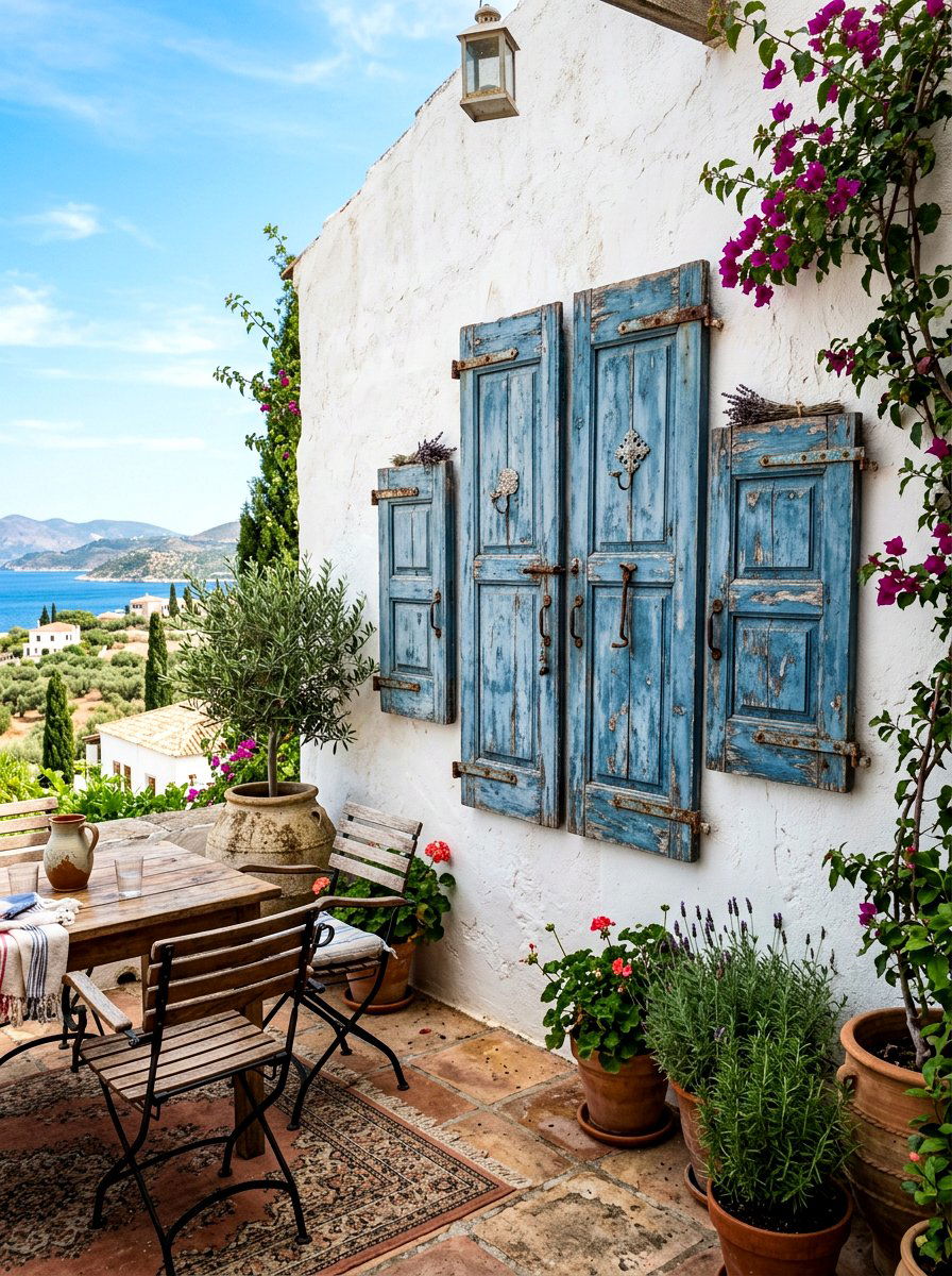 Vintage Shutter Wall Decor - 30 Mediterranean patio lounge ideas