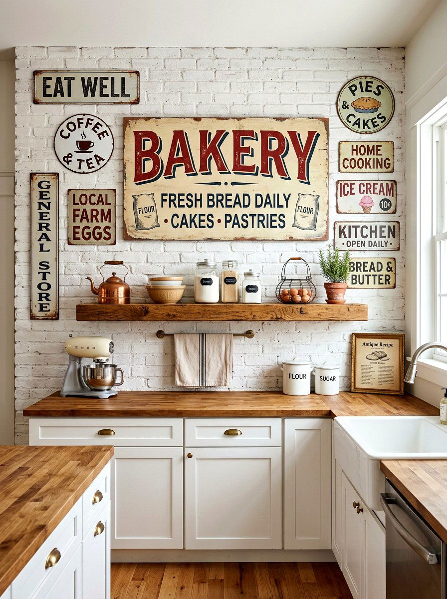 Vintage Signage Wall Decor - 30 retro kitchen ideas