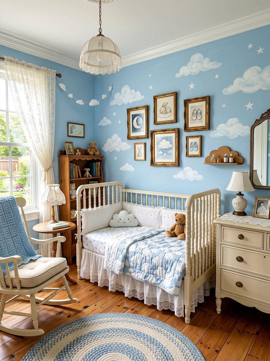 Vintage Sky Blue Cloud Nursery - 30 cloud nursery ideas