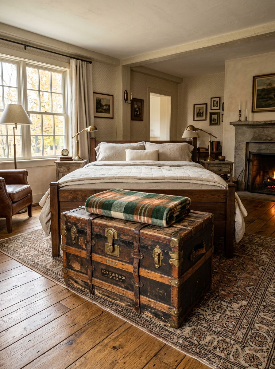 Vintage Steamer Trunk - 30 soft vintage bedroom ideas