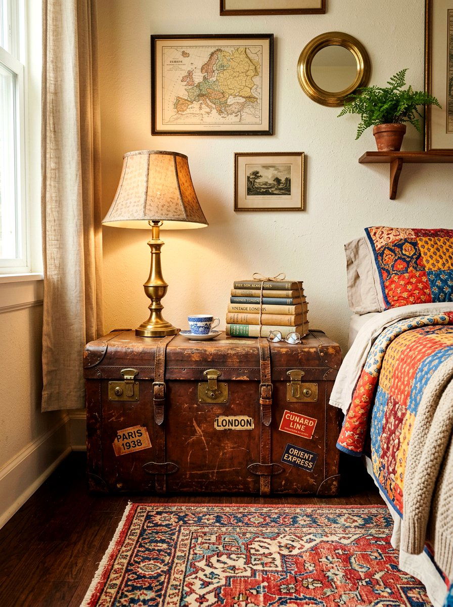 Vintage Storage Trunk - 30 cozy apartment corner ideas