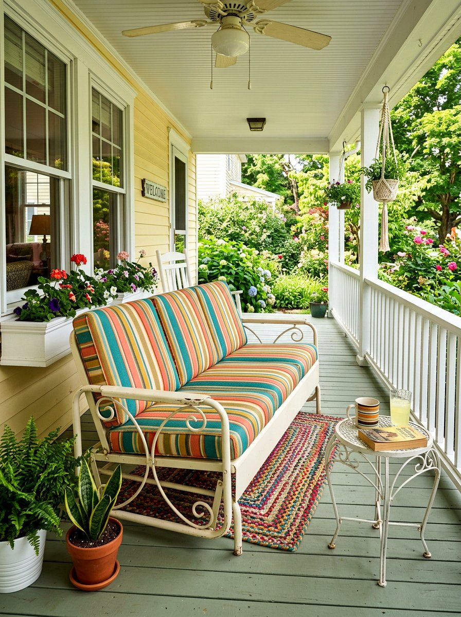 Vintage Striped Porch Glider - 30 striped summer porch ideas