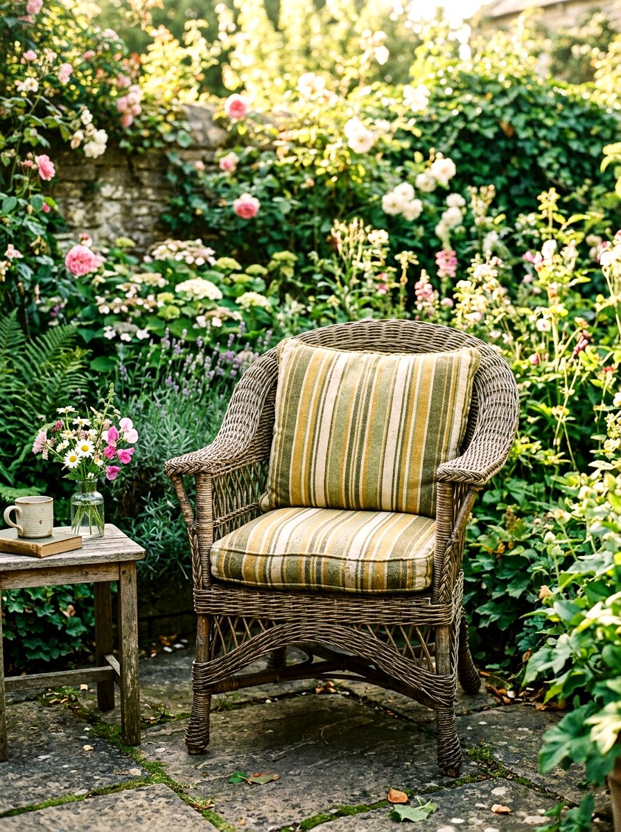 Vintage Striped Wicker Chair Cushion - 30 striped outdoor cushion porch ideas