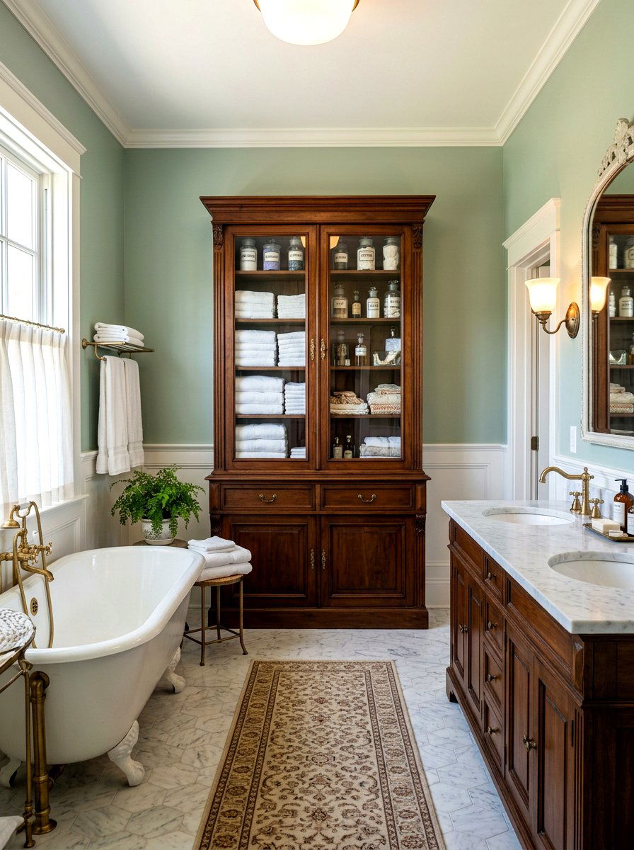 Vintage Style Bathroom Hutch - 30 bathroom linen shelf ideas