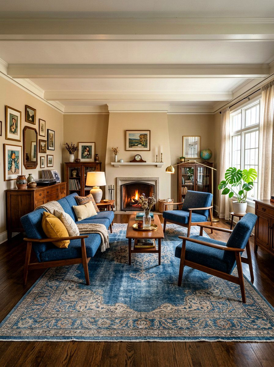 Vintage Style Blue Living Room - 30 denim blue living room ideas
