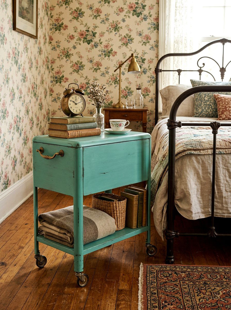 Vintage Style Cart - 30 bedside cart storage ideas