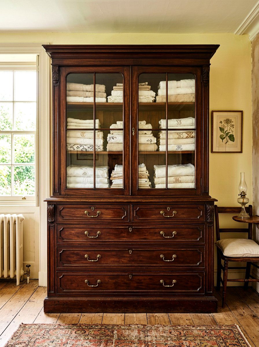 Vintage Style Linen Press - 30 hallway linen closet ideas