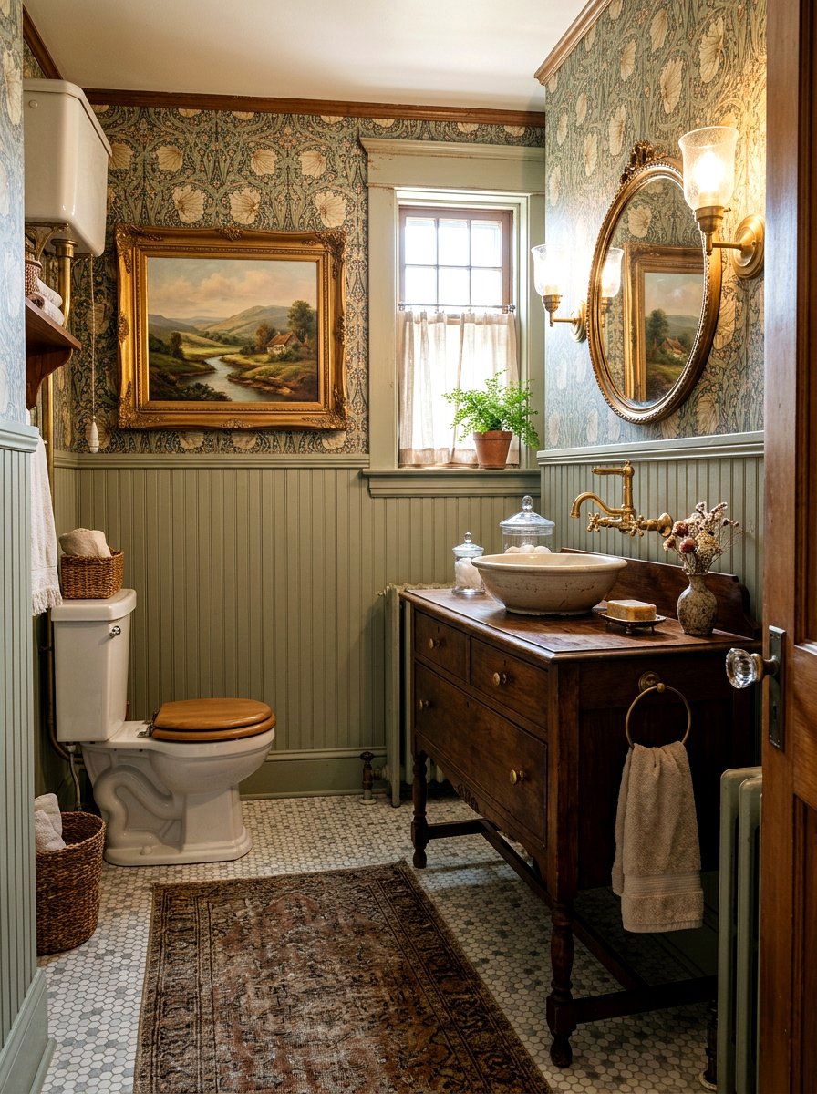 Vintage Style Powder Bath - 30 tiny powder bath ideas
