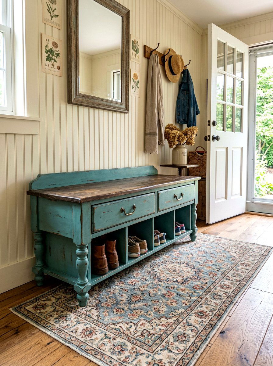 Vintage Style Shoe Storage Bench - 30 shoe cubby bench ideas