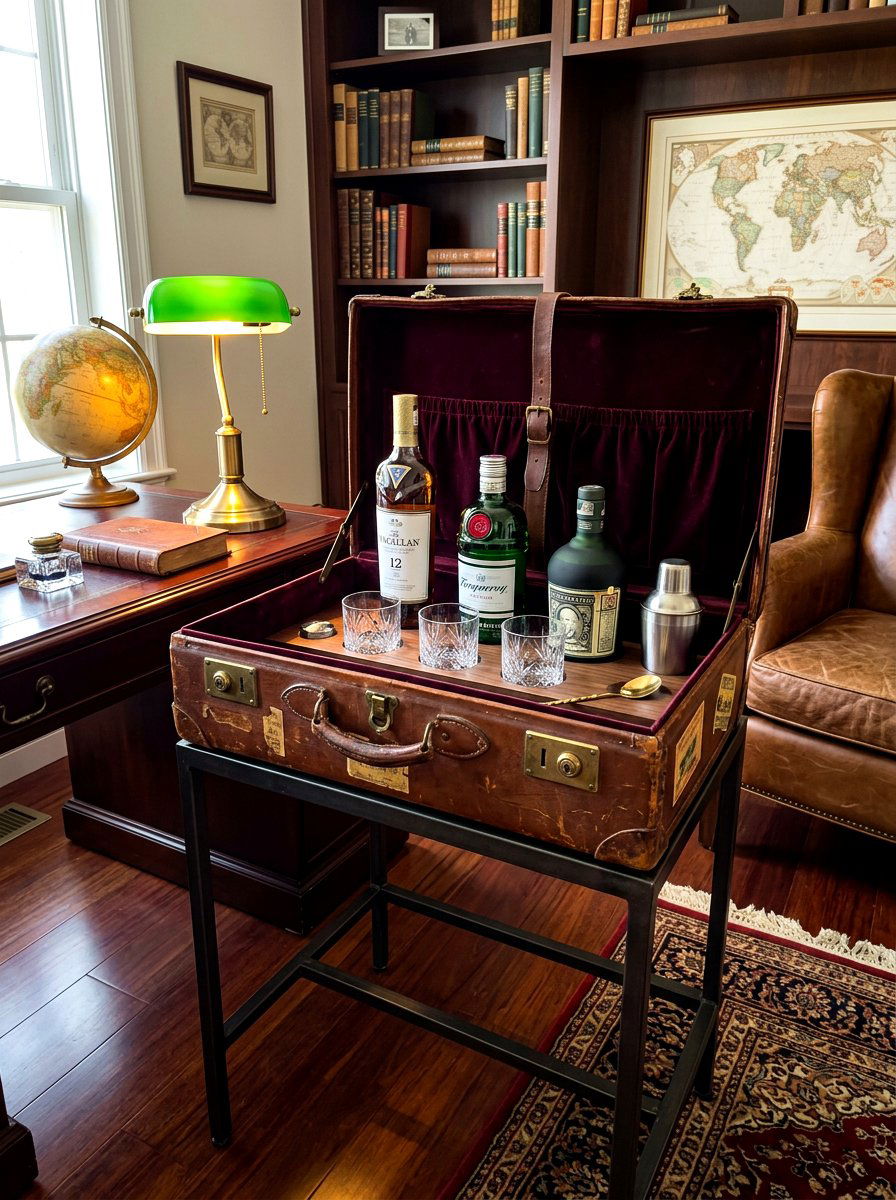Vintage Suitcase Bar Stand - 30 home aperitif corner ideas