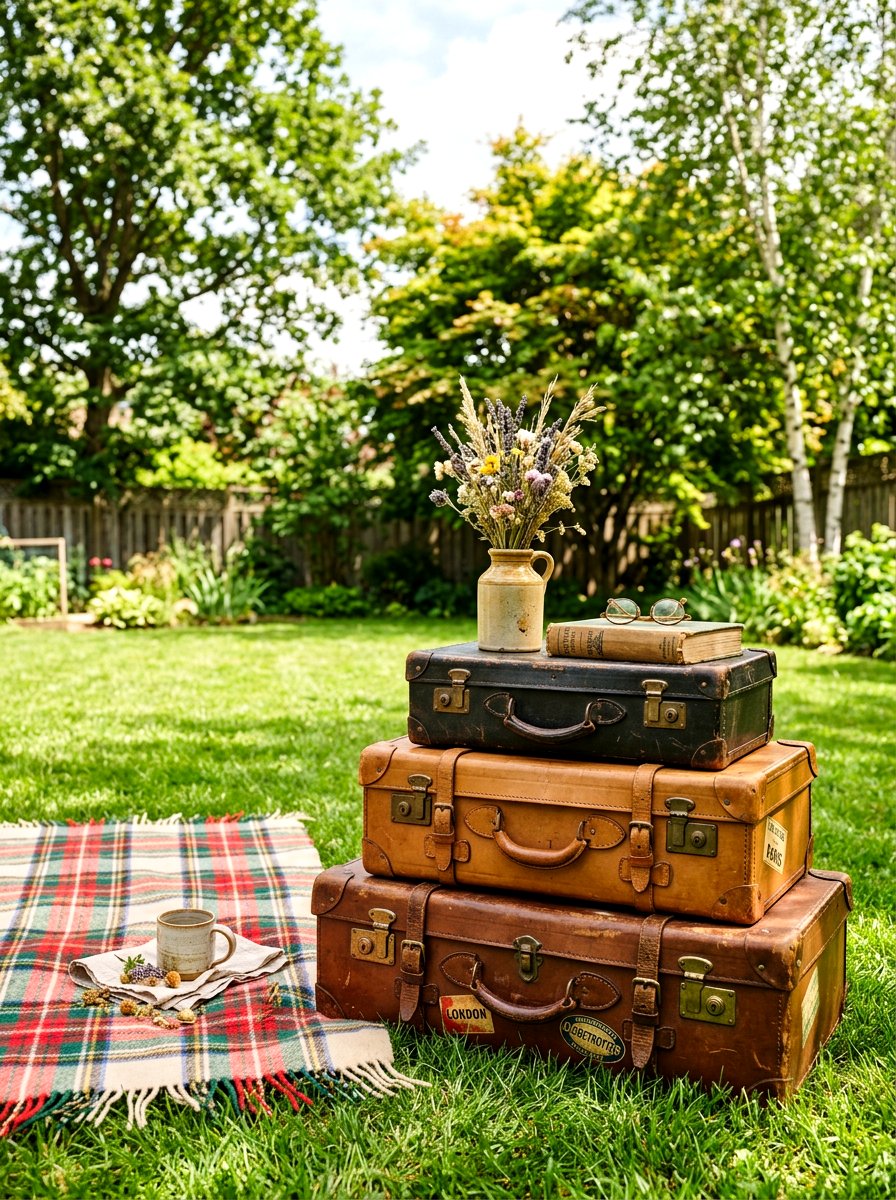 Vintage Suitcase Decor - 30 picnic party decor ideas