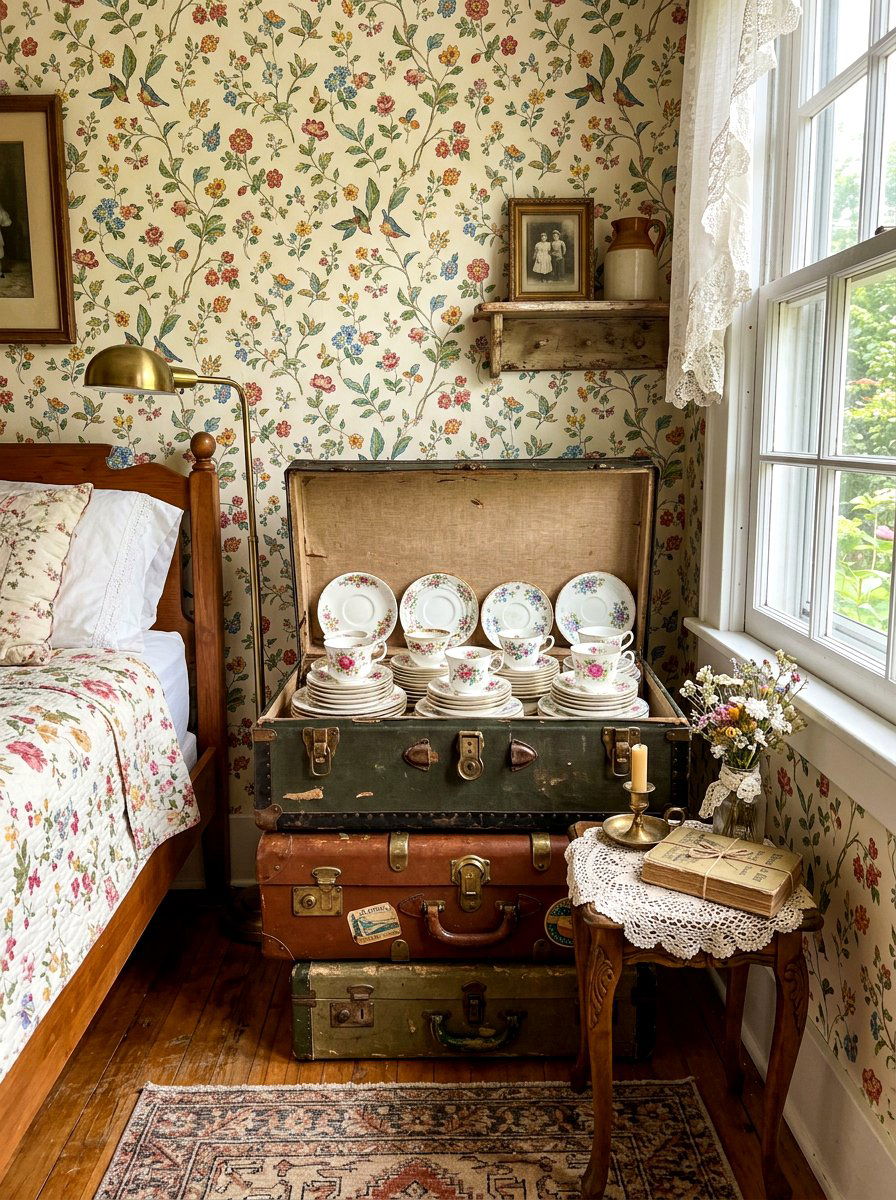Vintage Suitcase Display - 30 vintage china display ideas