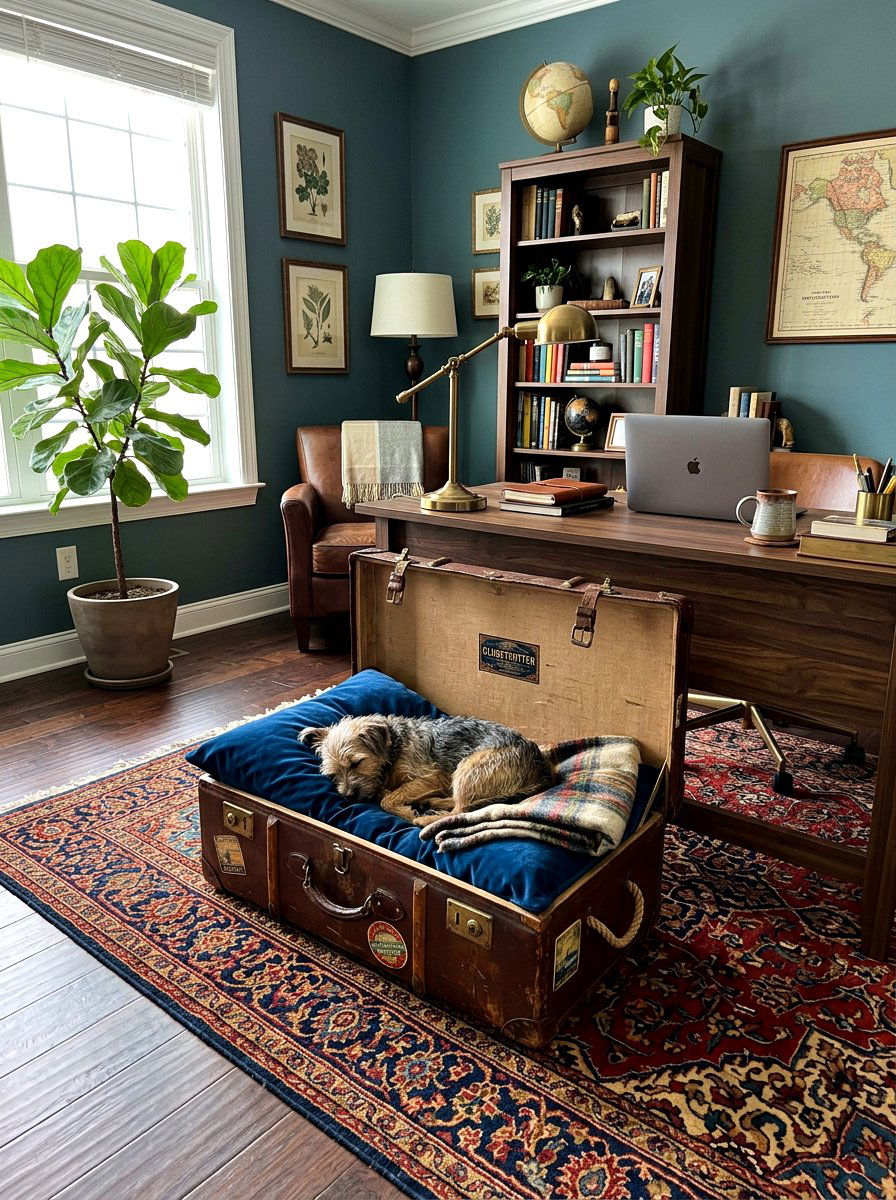 Vintage Suitcase Dog Bed - 30 pet basket styling ideas