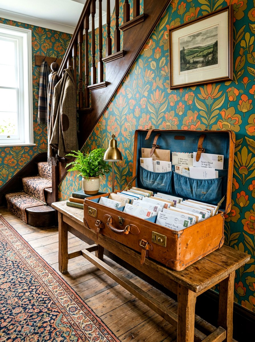 Vintage Suitcase Mail Storage - 30 mail organization ideas