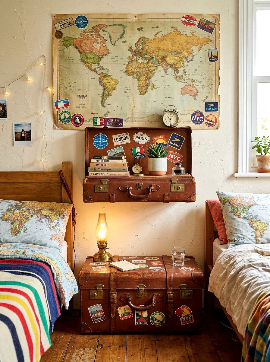 Vintage Suitcase Wall Shelf - 30 wall mounted nightstand ideas