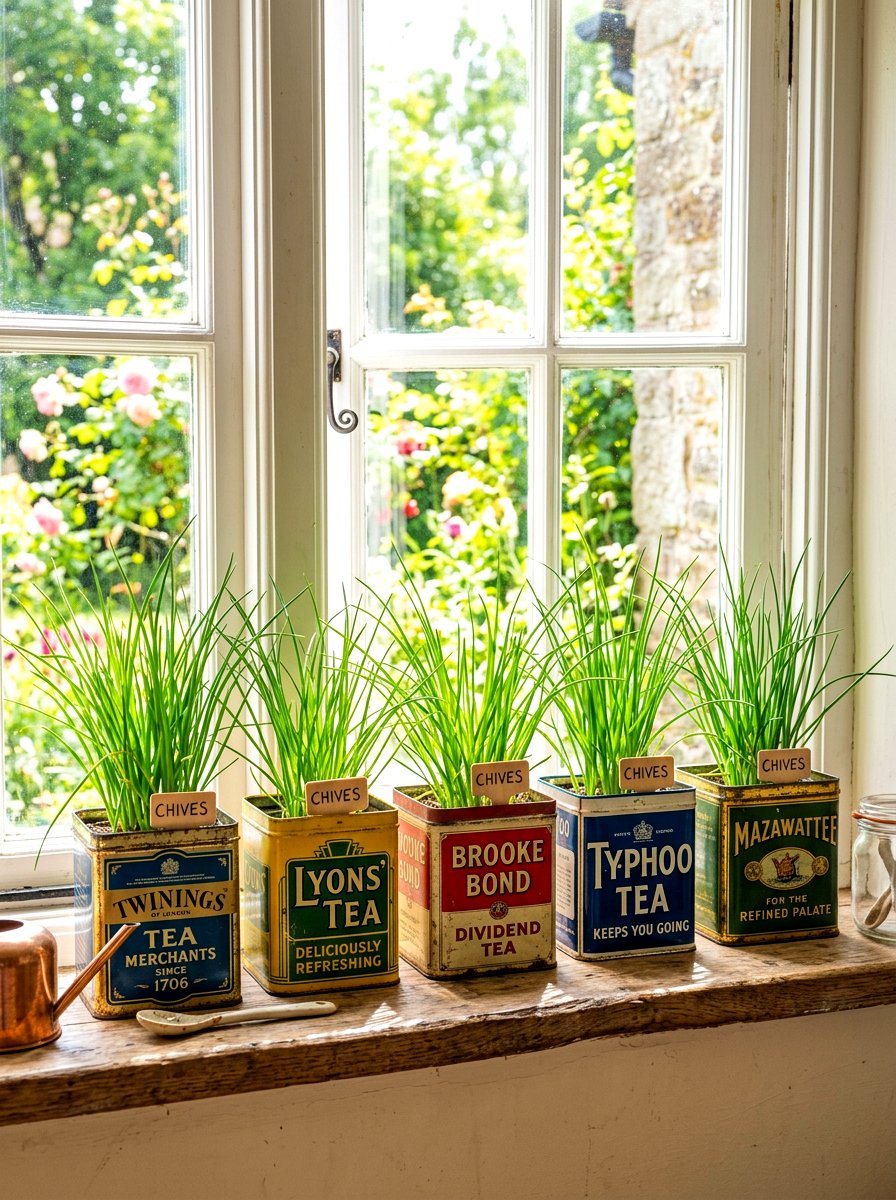 Vintage Tea Tin Herb Garden - 30 rustic herb garden ideas