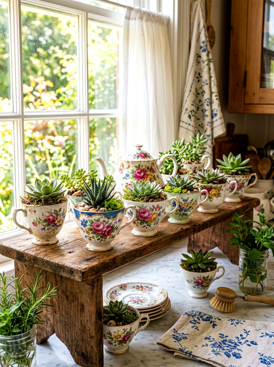 Vintage Teacup Container - 30 succulent planter ideas