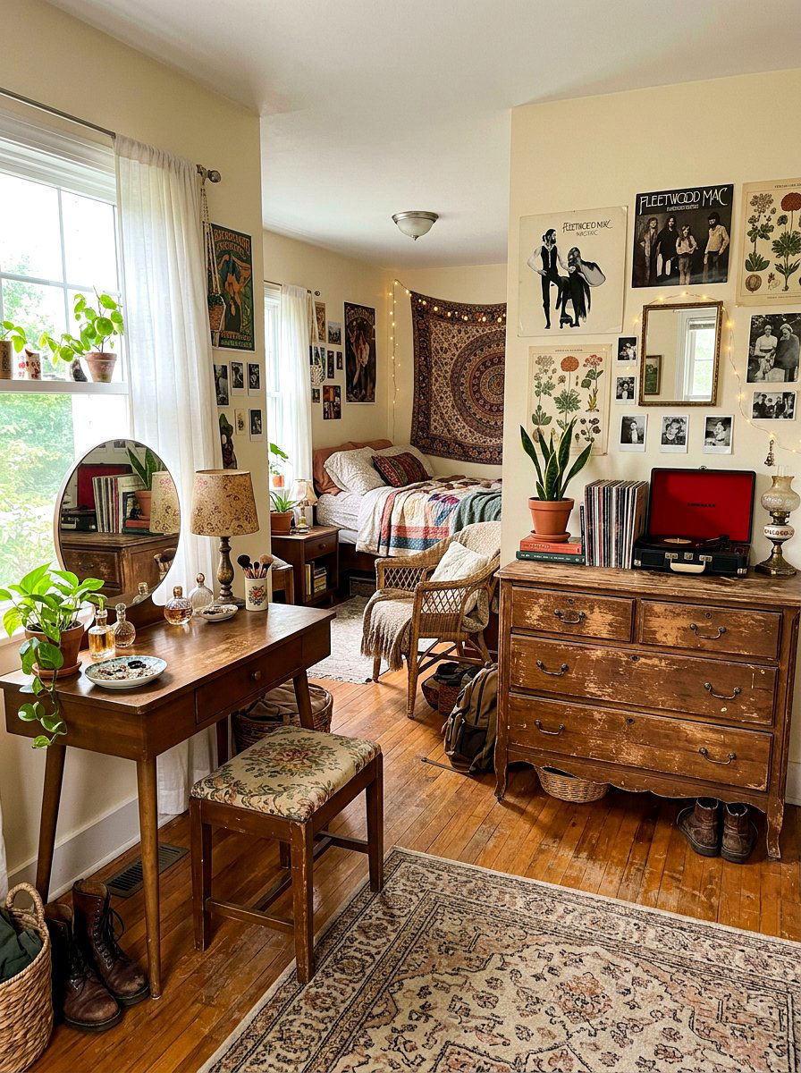 Vintage Thrifted Furniture Room - 30 boho teen room ideas