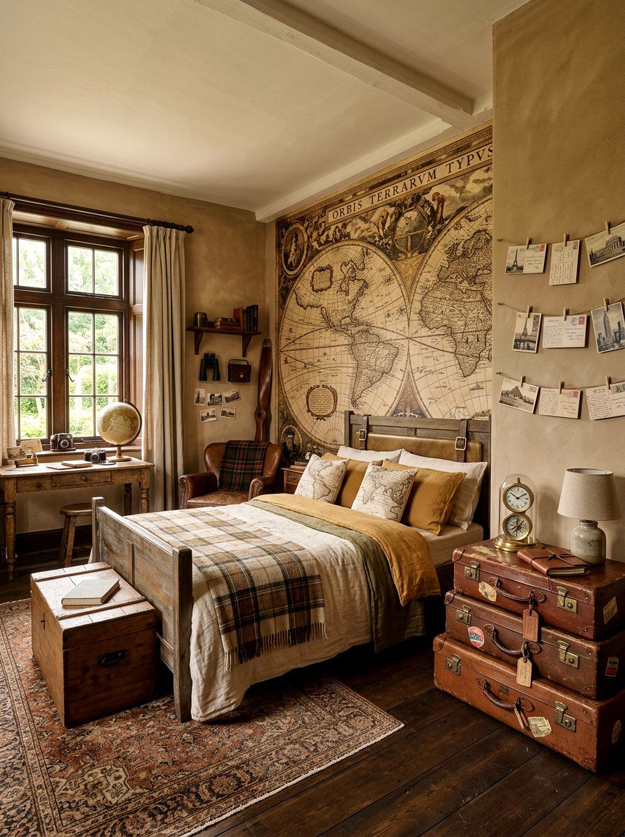 Vintage Travel Theme Bedroom - 30 girl teen room vintage ideas