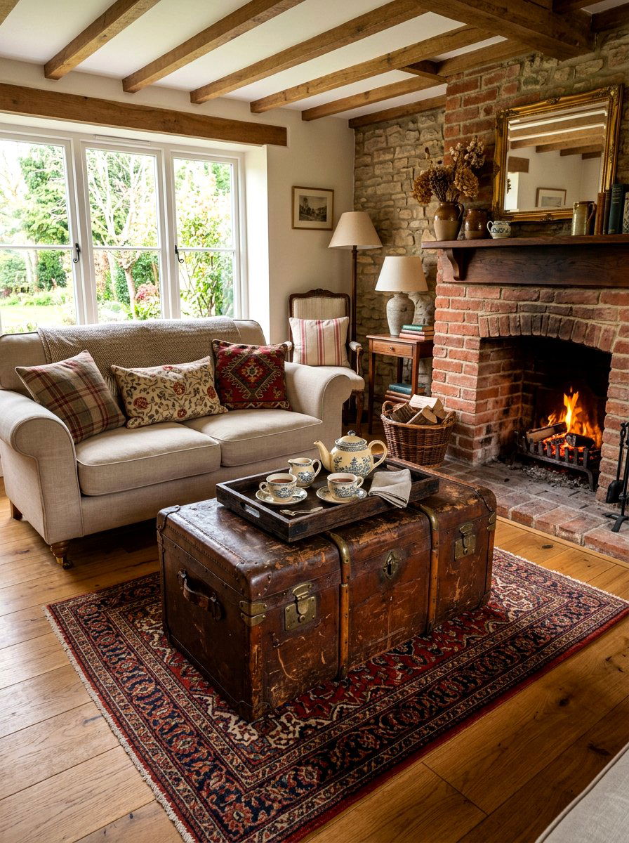 Vintage Trunk Coffee Table - 30 English country living room ideas