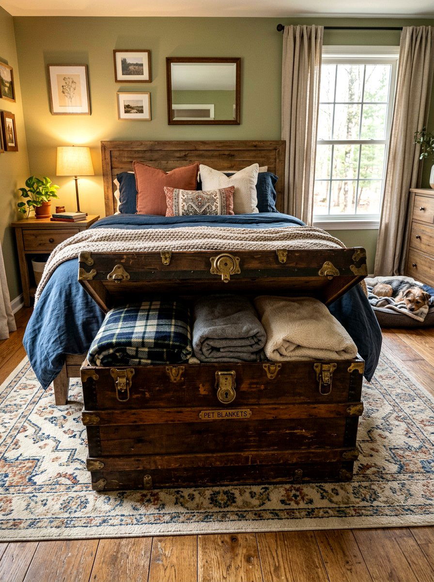 Vintage Trunk For Pet Blankets - 30 organizing pet supplies ideas