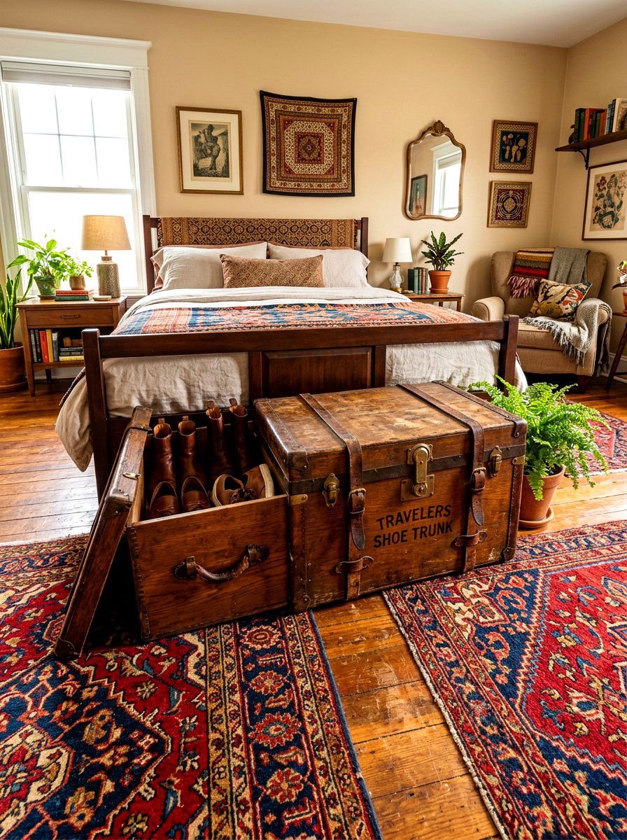 Vintage Trunk Shoe Storage - 30 hidden shoe cabinet ideas