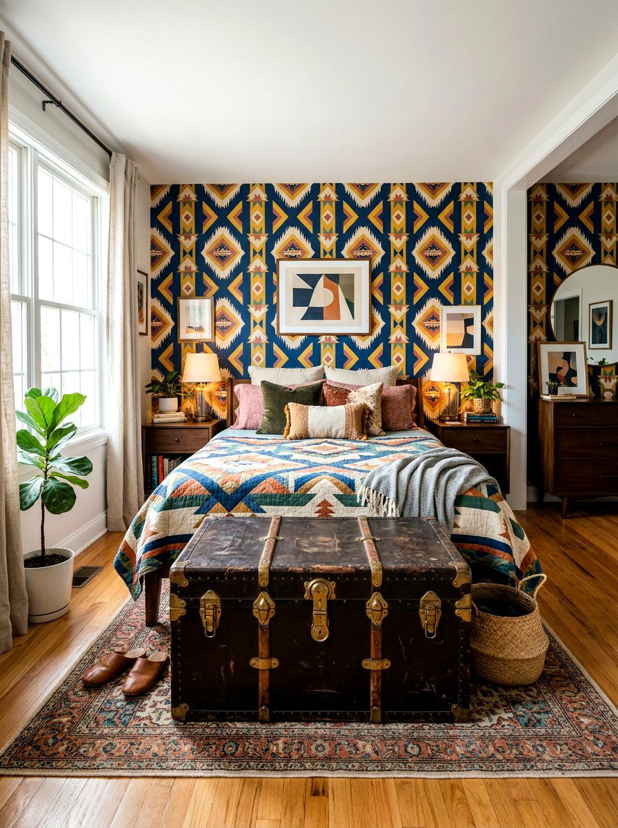 Vintage Trunk Storage - 30 maximalist bedroom ideas
