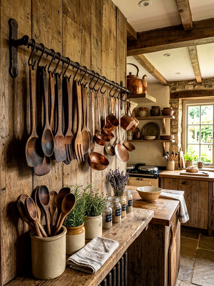 Vintage Utensil Display - 30 kitchen wall decor ideas