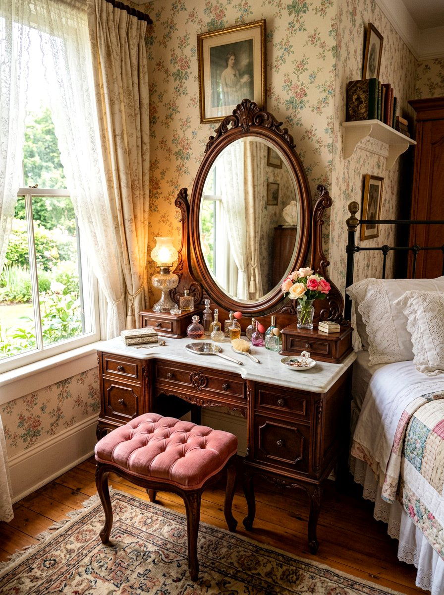Vintage Vanity Focused Bedroom - 30 girl teen room vintage ideas